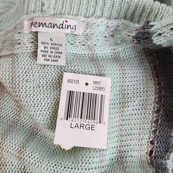 NWT Demanding Boho Striped Fringe Knit Cardigan Sweater Sz Lg Long Open Front - Picture 8 of 10